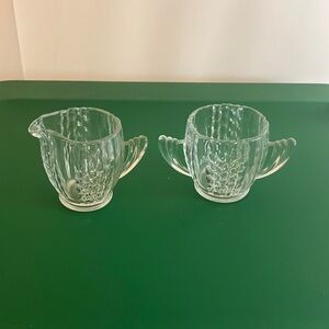 Depression Era Ribbed Wave Paneled Cream & Sugar Glass Set